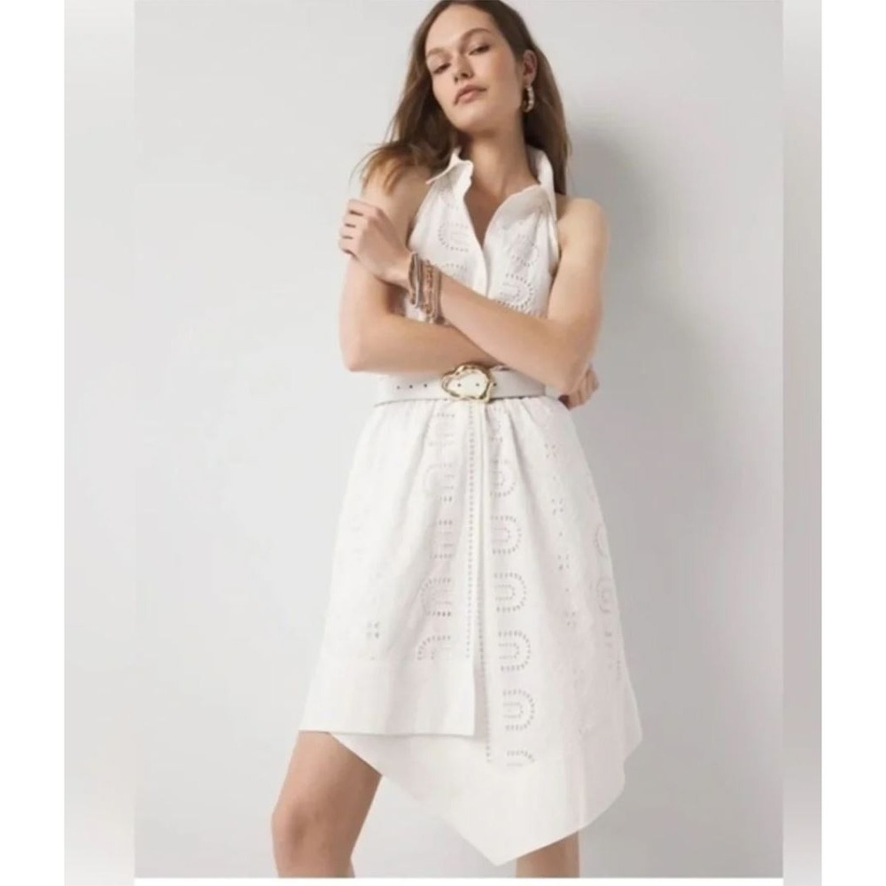 White House Black Market Dress Womens S White Cotton Eyelet Asymmetric Pockets